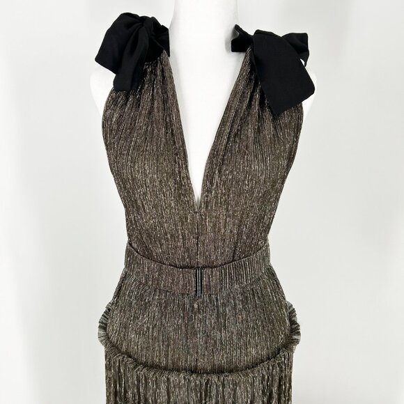 NWT Sabina Musayev Ray Tie Shoulder Metallic Tiered Maxi Dress - Picture 5 of 11